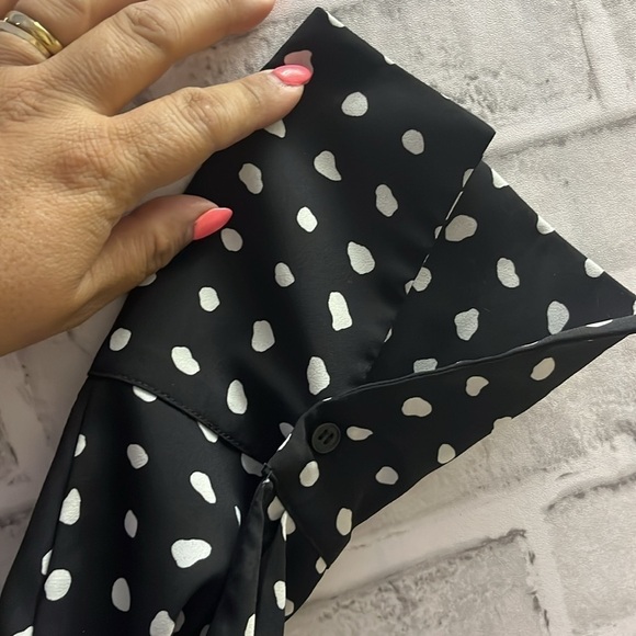 Pleione Long Sleeve Polka Dots Blouse Black White Size L Large, v-neck - Picture 4 of 6